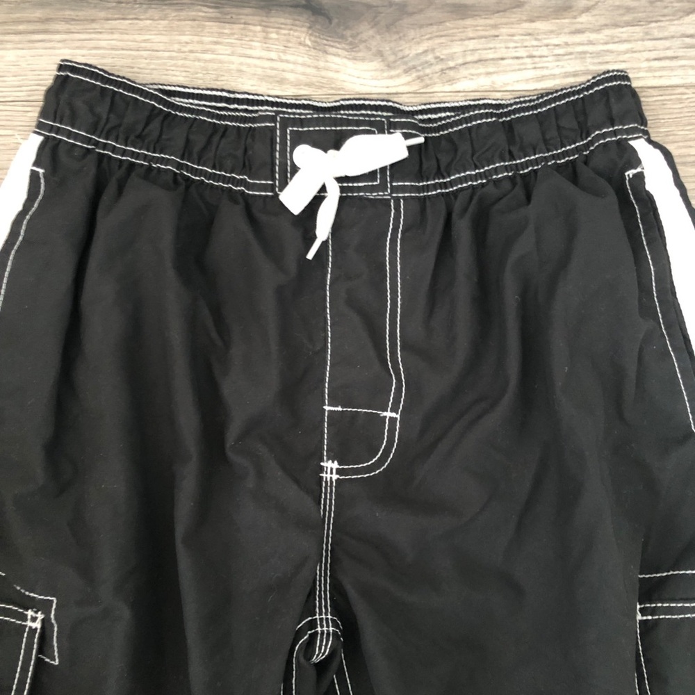 Vintage Men’s Kami Surf Swim Trunks Side Varsity Stripe Medium Black Shorts - Picture 2 of 9
